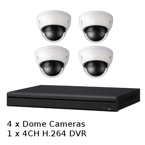 SCE 4-Channel HD 1080P Tribrid DVR System with 4 Dome Cameras