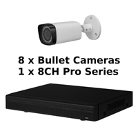 SCE 8-Channel Tribrid 1080P HD Pro Series 1U DVR System with 8 Bullet Cameras