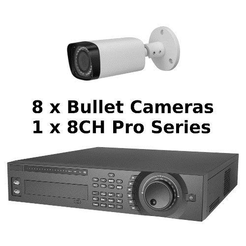 SCE 8-Channel Tribrid 1080P HD Pro Series 2U DVR System with 8 Bullet Cameras