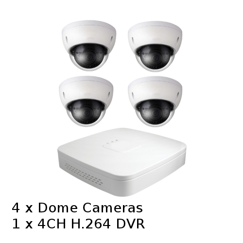 SCE 4-Channel HD 1080P Tribrid Compact DVR with 4 Dome Cameras